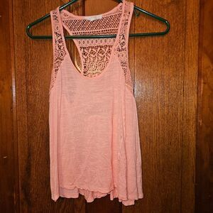 Iris Basic Salmon Pink Crochet‎ Knit Tank Top Womens Medium Boho Festival Summer